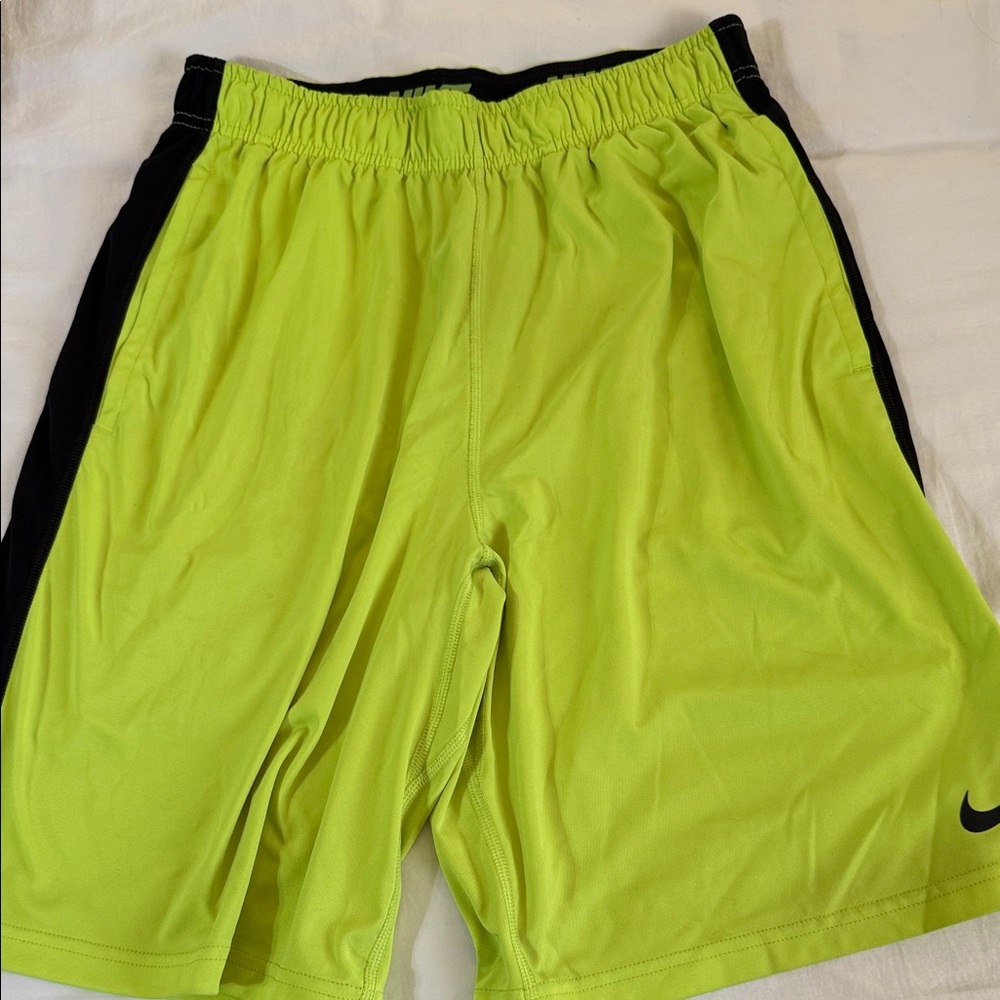 Nike Men's Neon Green and Black Athletic Shorts